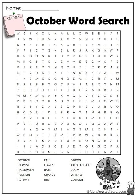 October Word Search Free Printable